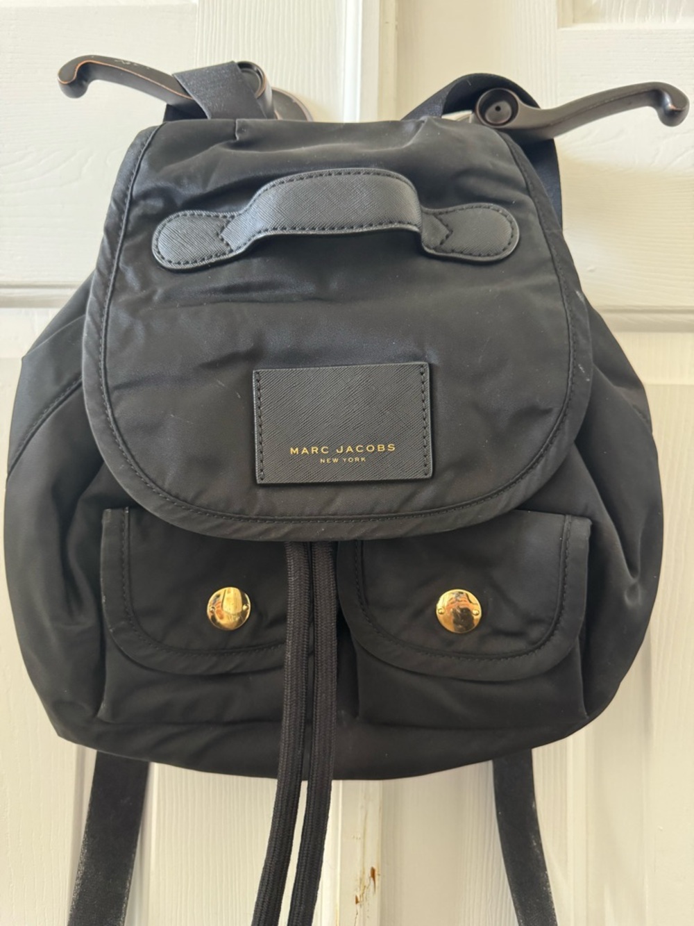 Marc Jacobs Paratrooper Nylon Backpack, Black with Gold-Tone Buttons